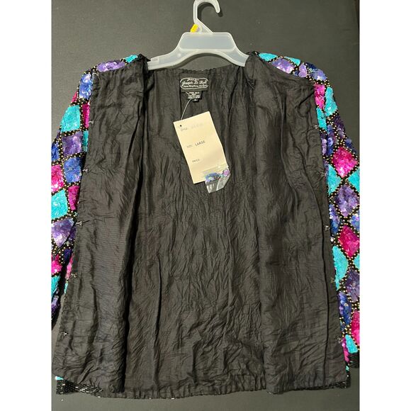 Jean for Joseph Le Bon Harlequin Sequined Formal Silk Jacket Size Large NWT - Picture 5 of 8